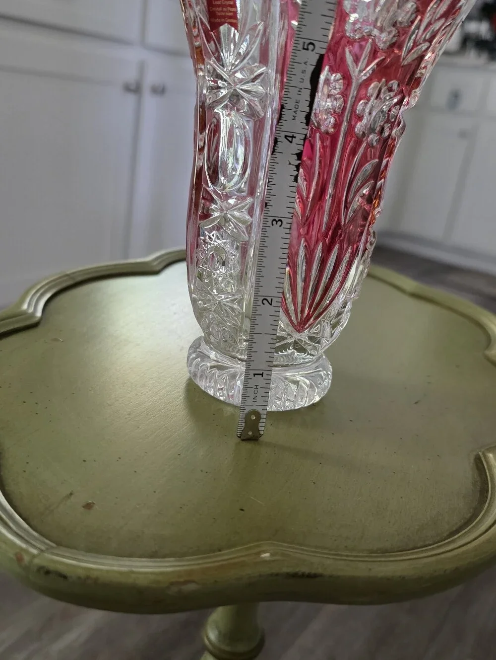 Anna Hutte Pink and Clear Cut Glass Vase
